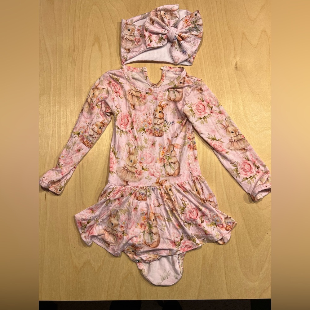 Floral Bunny Long Sleeve Dress with Headband
